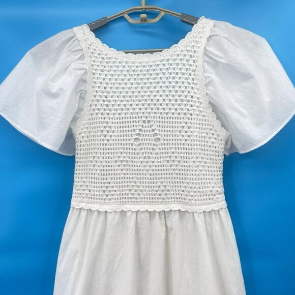 Versona White‎ Cotton Maxi Dress Crochet Top Smocked Summer Beachy Lined Small - Picture 2 of 5